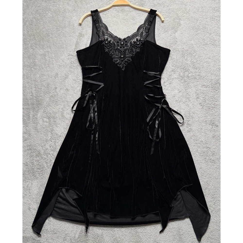 Devil Fashion Dress Womens Large Black Velvet Manifestation Gothic Lace Slim *